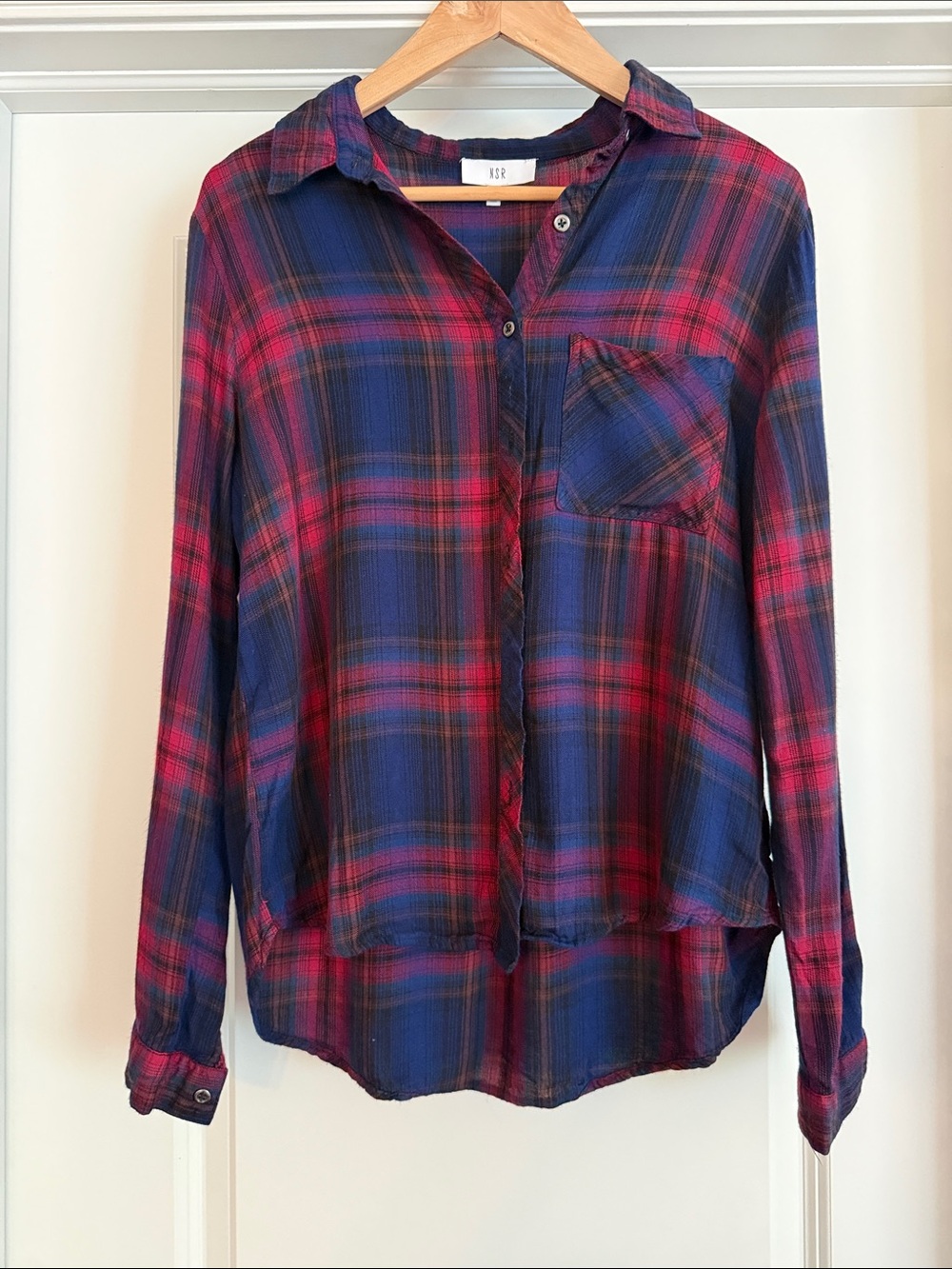 NSR Navy & Red Plaid Lightweight Button-Down Shirt